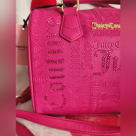Juicy Couture Rhinestone Debossed Logo Speedy Satchel-Raspberry - Picture 3 of 8
